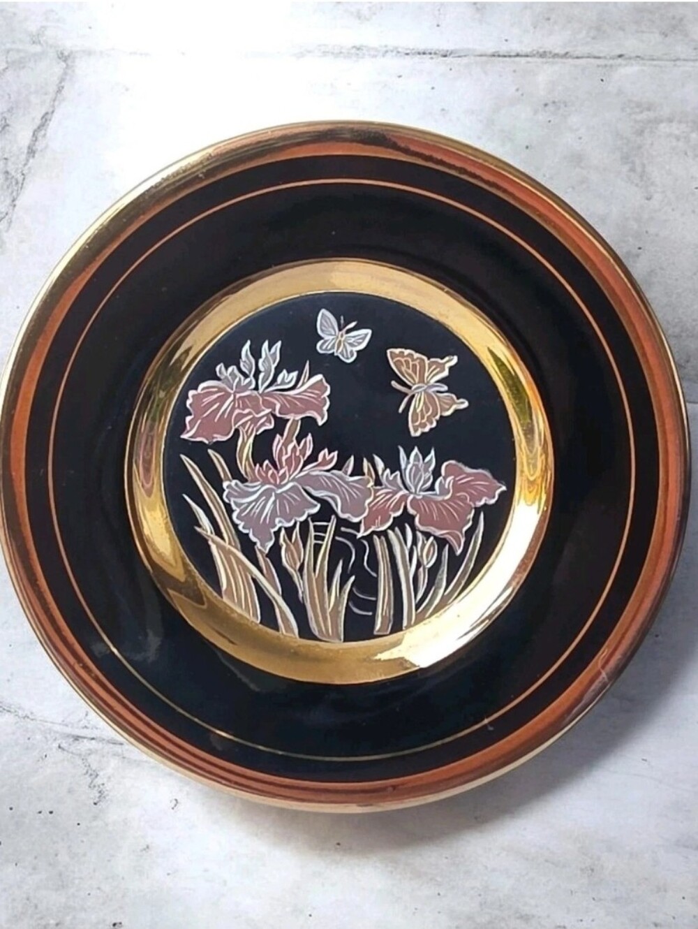 Vintage 1987 Japanese Art of Chokin Iris Butterfly Decorative Plate #1739